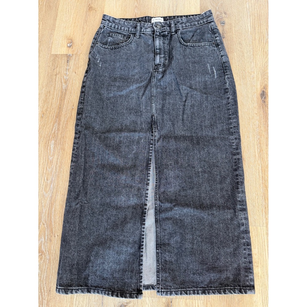 Minimalist Y2K Goth Grunge Denim Maxi Skirt Women M Grey Faded Carbon High Rise